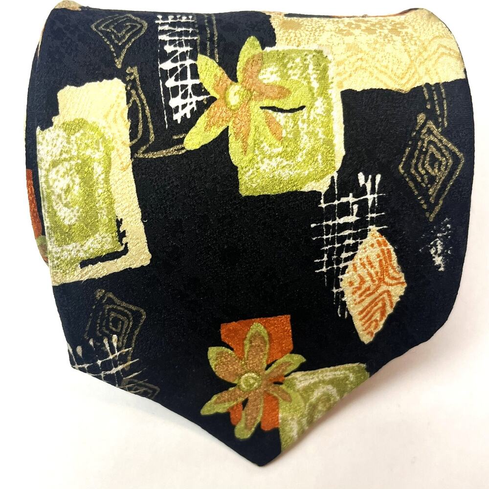 Angelo Litrico Mens Tie Silk Abstract Black Multi-Color Made In Italy Necktie